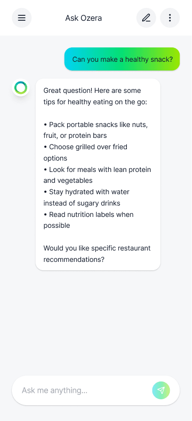 Ozera AI chat assistant providing health advice