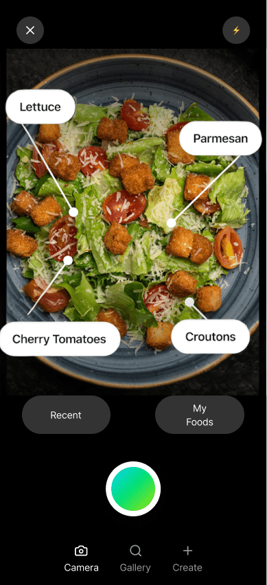 Ozera AI Food Scanner identifying ingredients in a meal